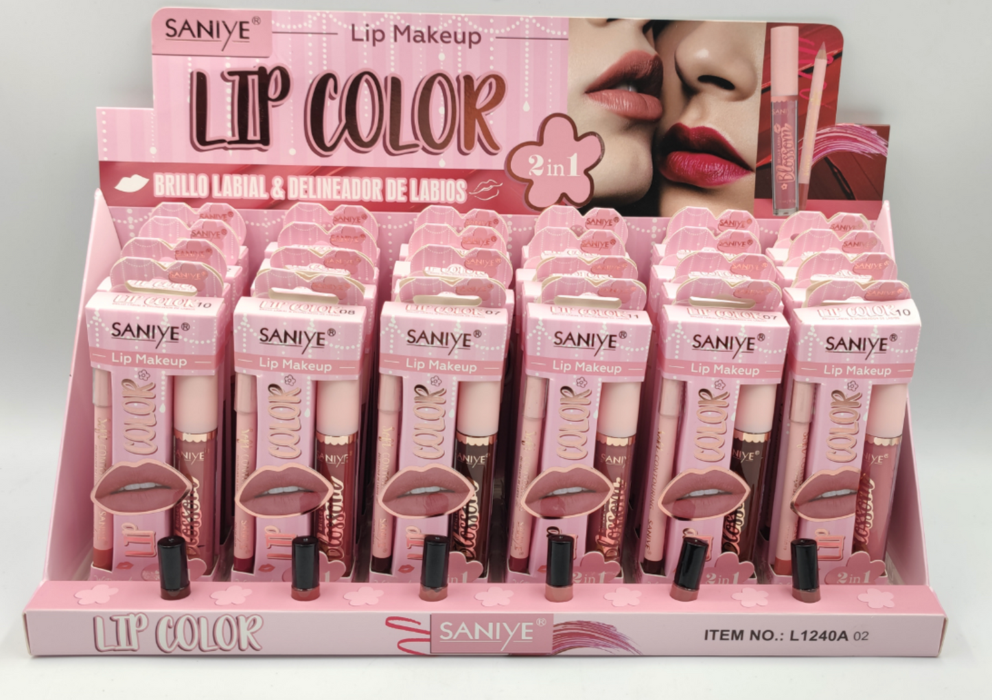 Labial dual L1240 incluye delineador para labios ( 24 pzas)