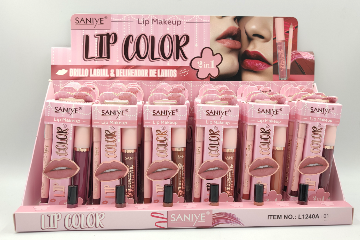 Labial dual L1240 incluye delineador para labios ( 24 pzas)