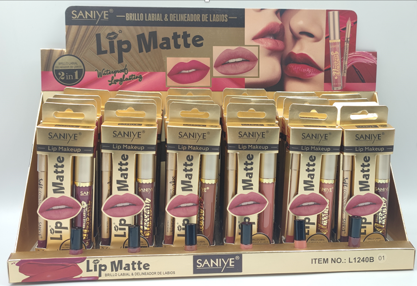 Labial dual L1240 incluye delineador para labios ( 24 pzas)